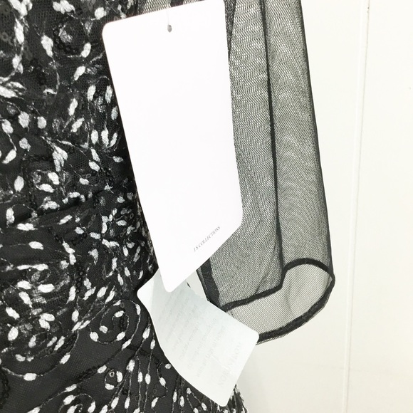 JS COLLECTION Holiday Black Mesh Shirred Bodice Lined Elbow Sleeve Dress 8 New - Picture 12 of 12